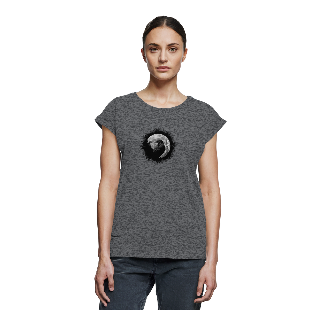 Schwarzer Rabe bei Vollmond  - Womens Extended Shoulder T-Shirt