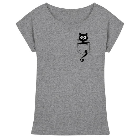 Schwarze Katze in der Tasche - Womens Extended Shoulder T-Shirt