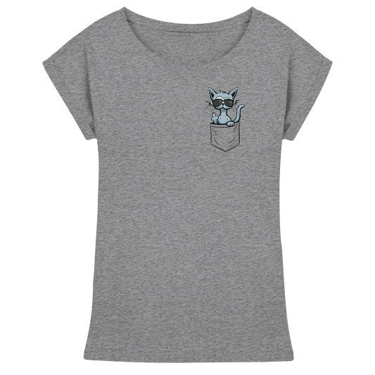 "Fuck Off" Mittelfinger Katze in der Tasche - Womens Extended Shoulder T-Shirt
