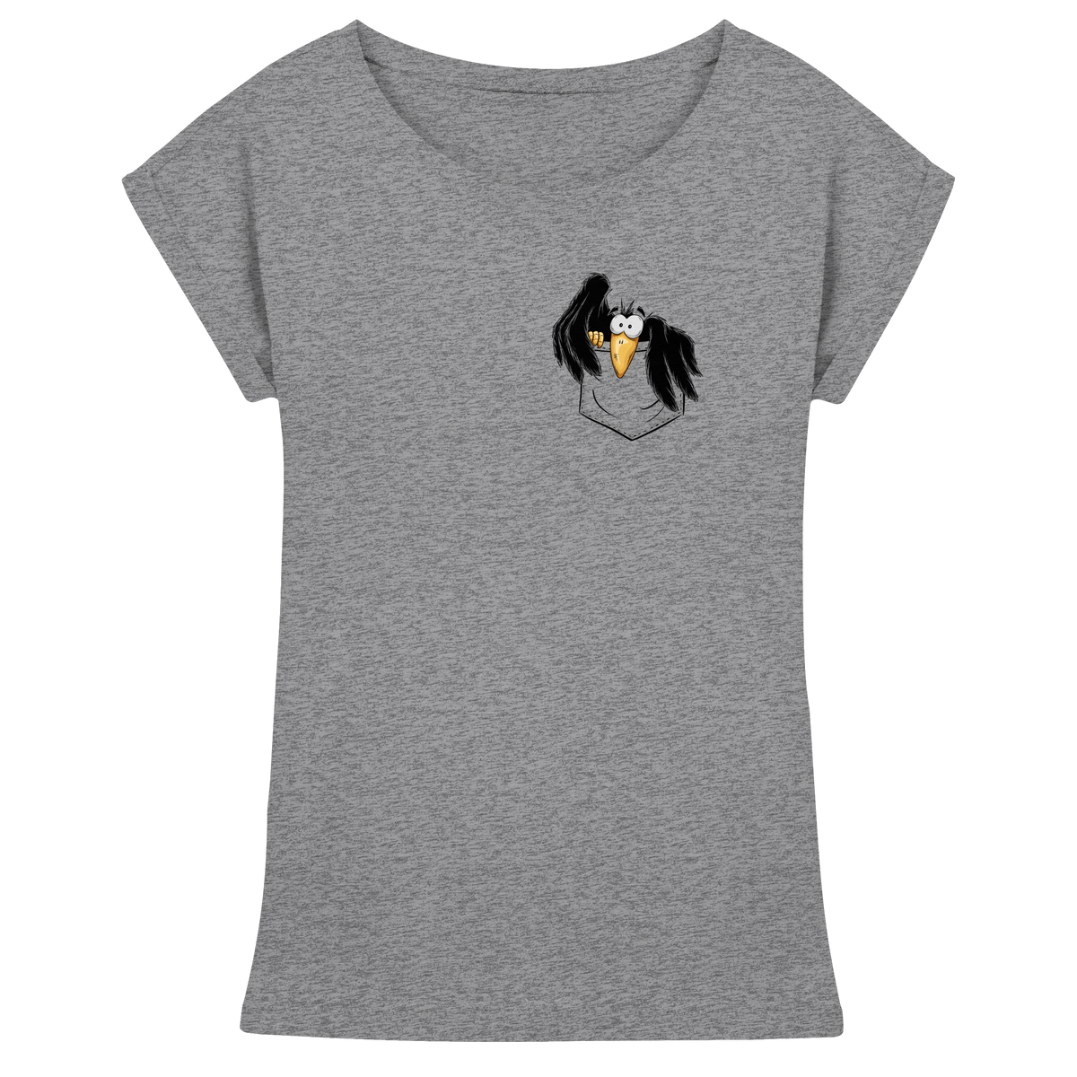 Kleiner Rabe | schwarze Krähe In Tasche - Womens Extended Shoulder T-Shirt