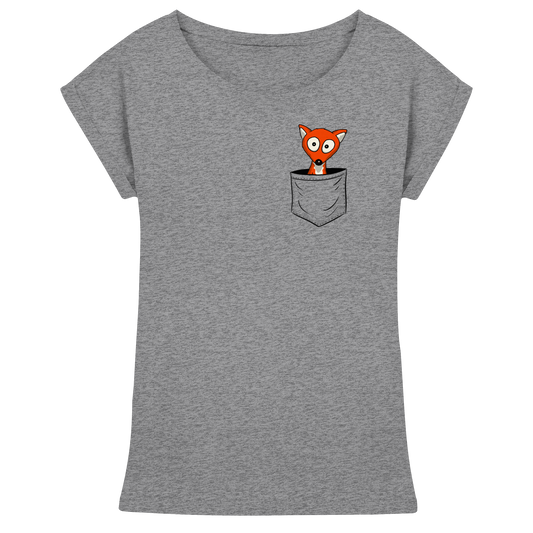 Fuchs in der Brusttasche | Taschen-Fuchs - Womens Extended Shoulder T-Shirt