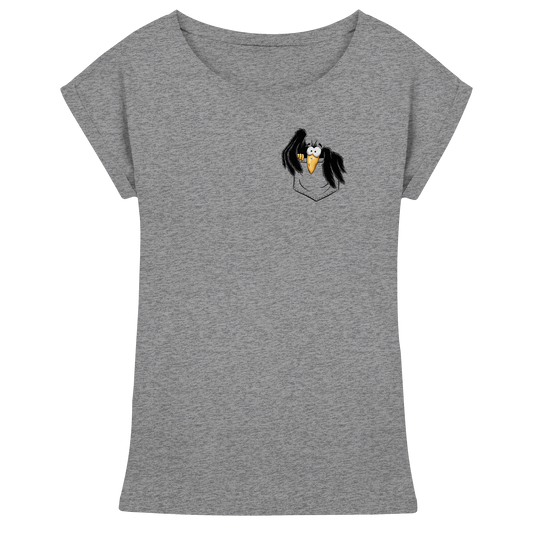 Kleiner Rabe | schwarze Krähe In Tasche - Womens Extended Shoulder T-Shirt