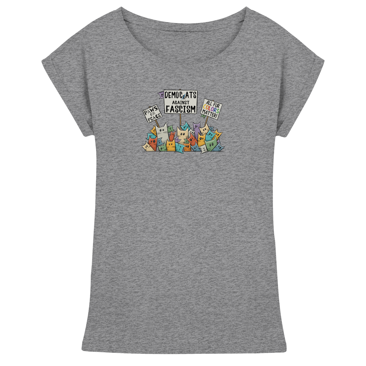 Demo-Katzen gegen Faschismus und für Vielfalt - Womens Extended Shoulder T-Shirt
