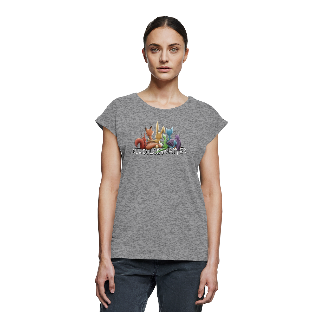 All Colors Matter! Regenbogen Tiere für Vielfalt - Womens Extended Shoulder T-Shirt