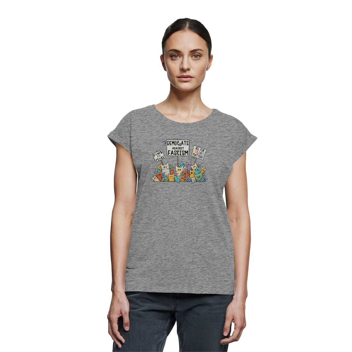 Demo-Katzen gegen Faschismus und für Vielfalt - Womens Extended Shoulder T-Shirt