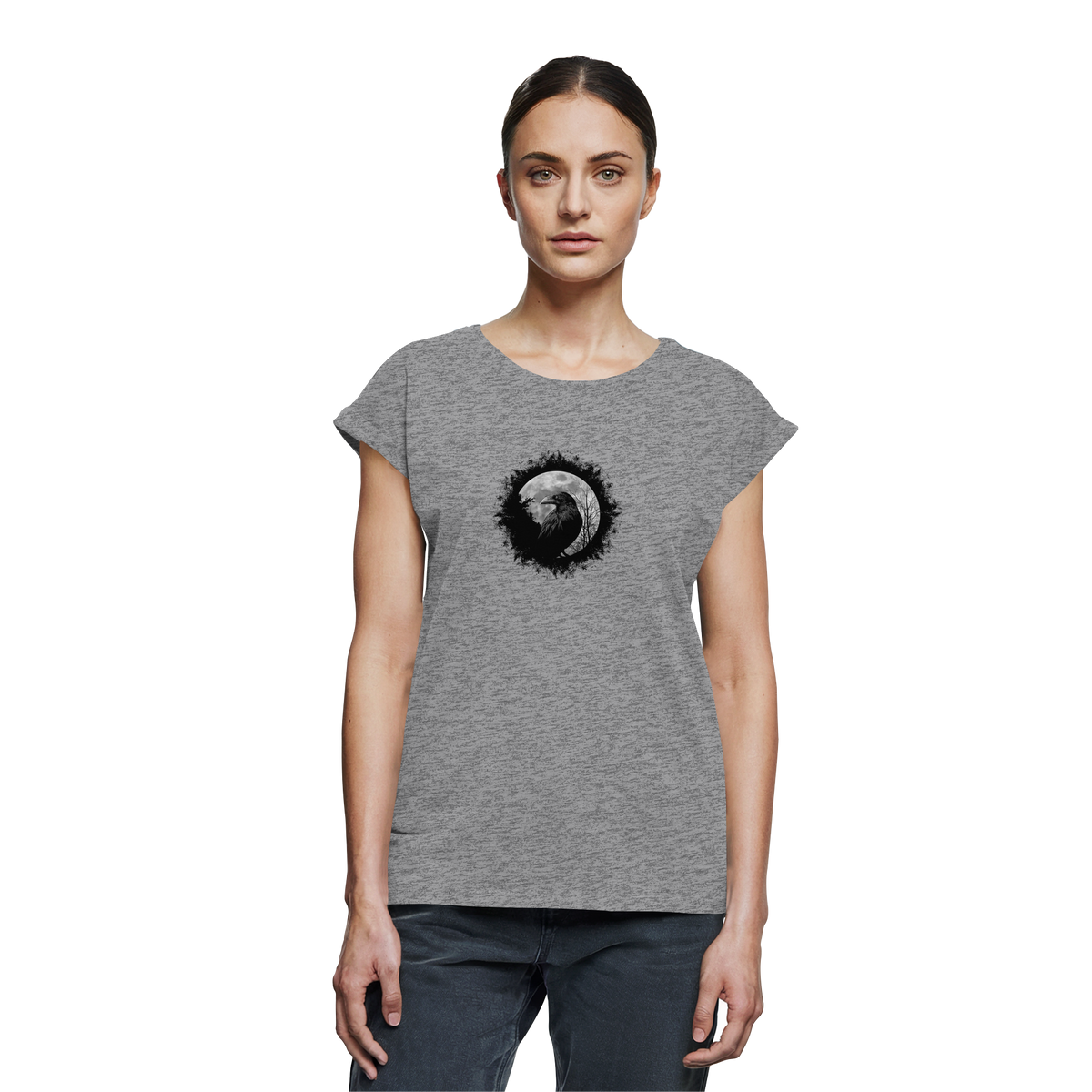 Schwarzer Rabe bei Vollmond  - Womens Extended Shoulder T-Shirt