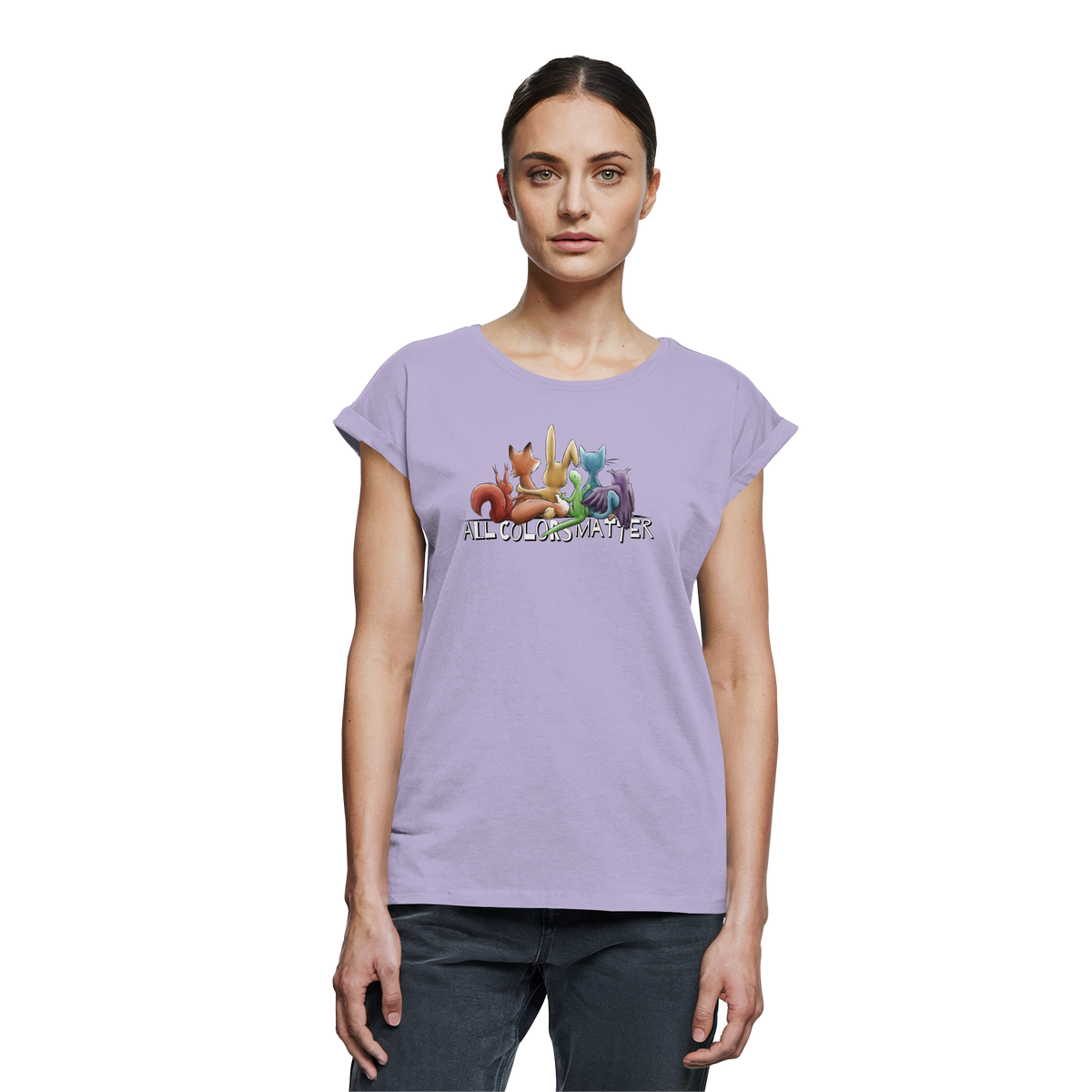 All Colors Matter! Regenbogen Tiere für Vielfalt - Womens Extended Shoulder T-Shirt