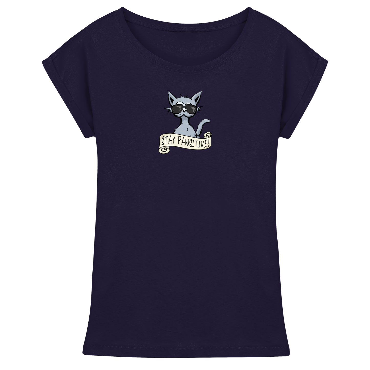Stay Pawsitive Bleib lässig Hipster Katze - Womens Extended Shoulder T-Shirt