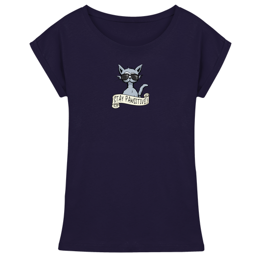 Stay Pawsitive Bleib lässig Hipster Katze - Womens Extended Shoulder T-Shirt