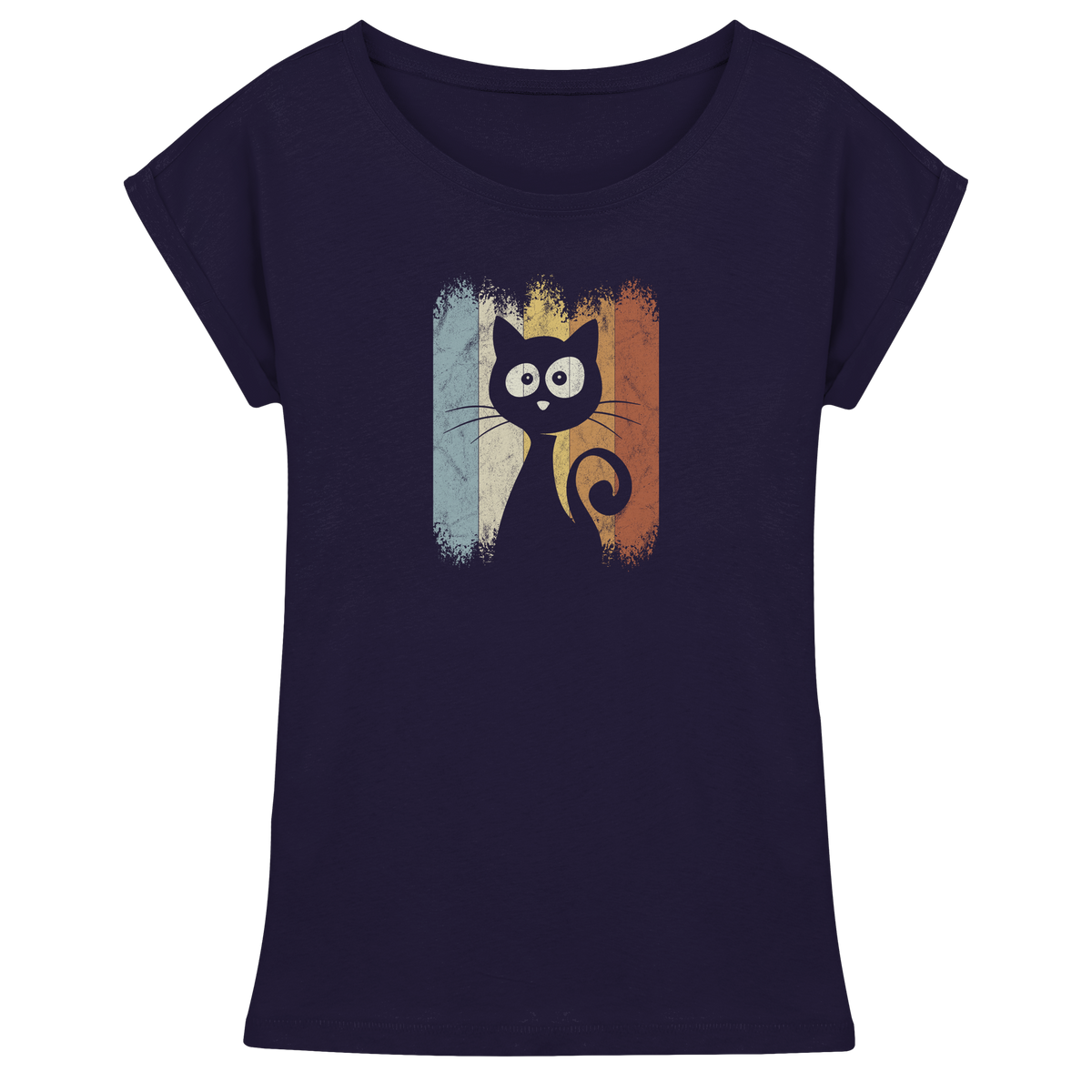 Retro Katze Silhouette - Womens Extended Shoulder T-Shirt