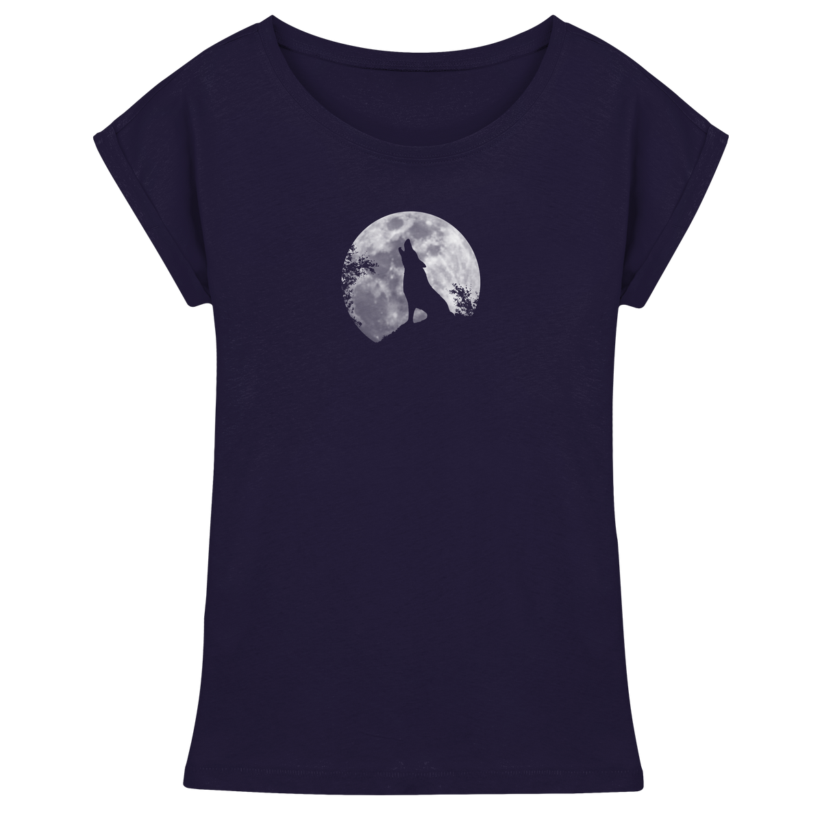Heulender Wolf Silhouette vor Vollmond - Womens Extended Shoulder T-Shirt