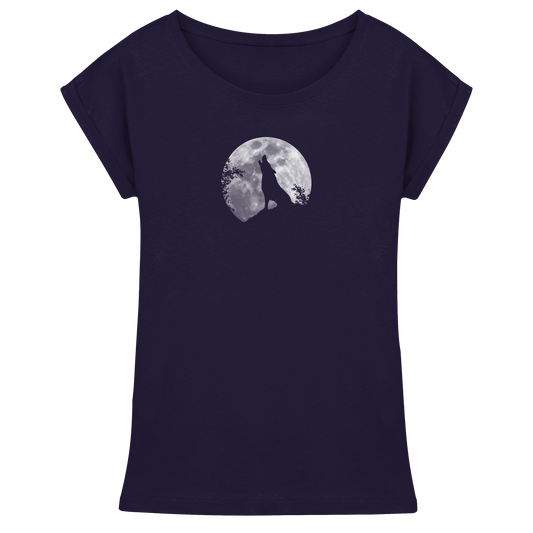 Heulender Wolf Silhouette vor Vollmond - Womens Extended Shoulder T-Shirt