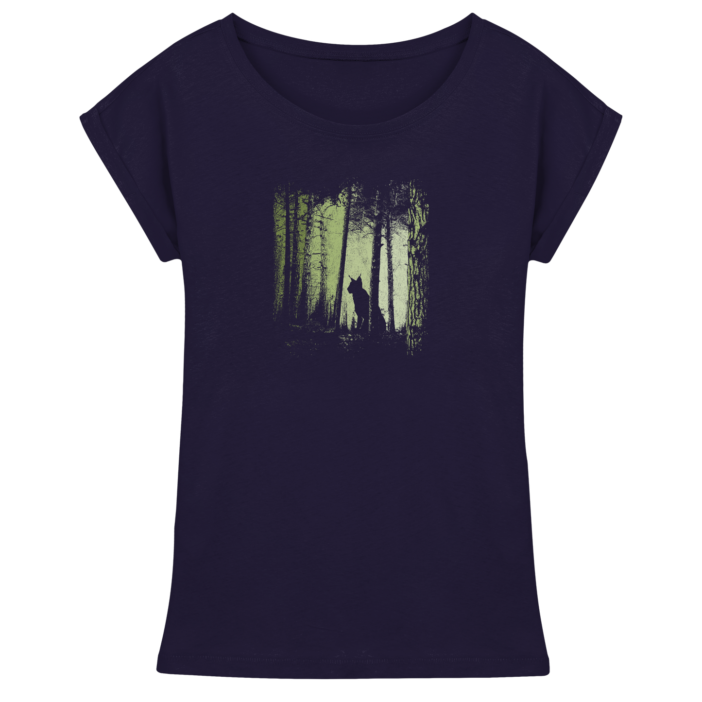Luchs Wildkatze im Zwielicht Wald - Womens Extended Shoulder T-Shirt