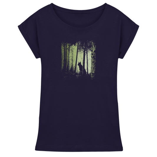 Luchs Wildkatze im Zwielicht Wald - Womens Extended Shoulder T-Shirt