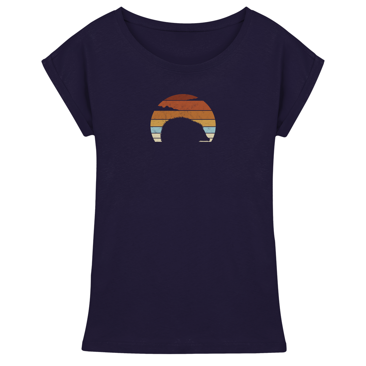 Retro Igel Silhouette im Sonnenuntergang - Womens Extended Shoulder T-Shirt