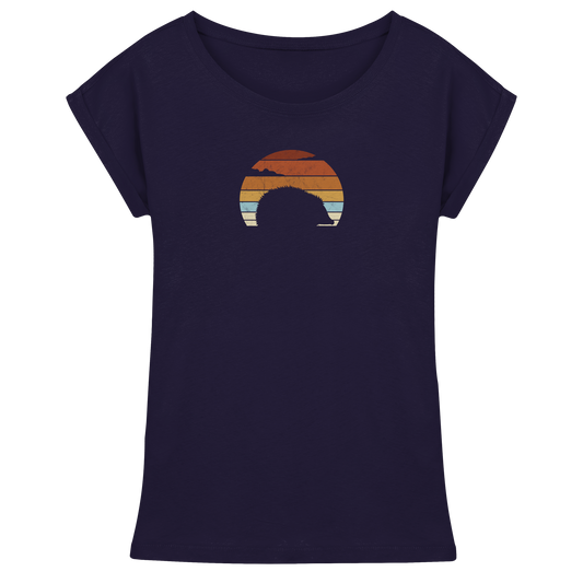 Retro Igel Silhouette im Sonnenuntergang - Womens Extended Shoulder T-Shirt