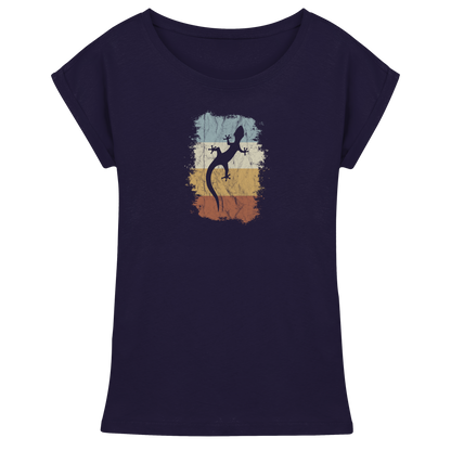 Retro Gecko Salamander Silhouette - Womens Extended Shoulder T-Shirt