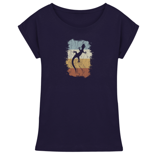Retro Gecko Salamander Silhouette - Womens Extended Shoulder T-Shirt