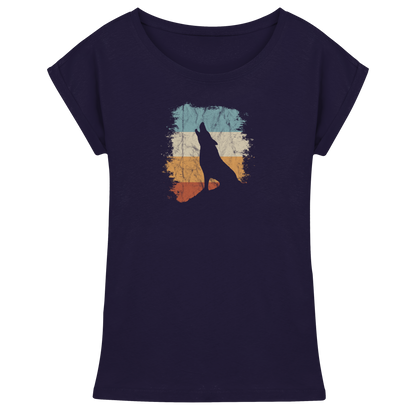 Retro Style lässig heulender Wolf  - Womens Extended Shoulder T-Shirt