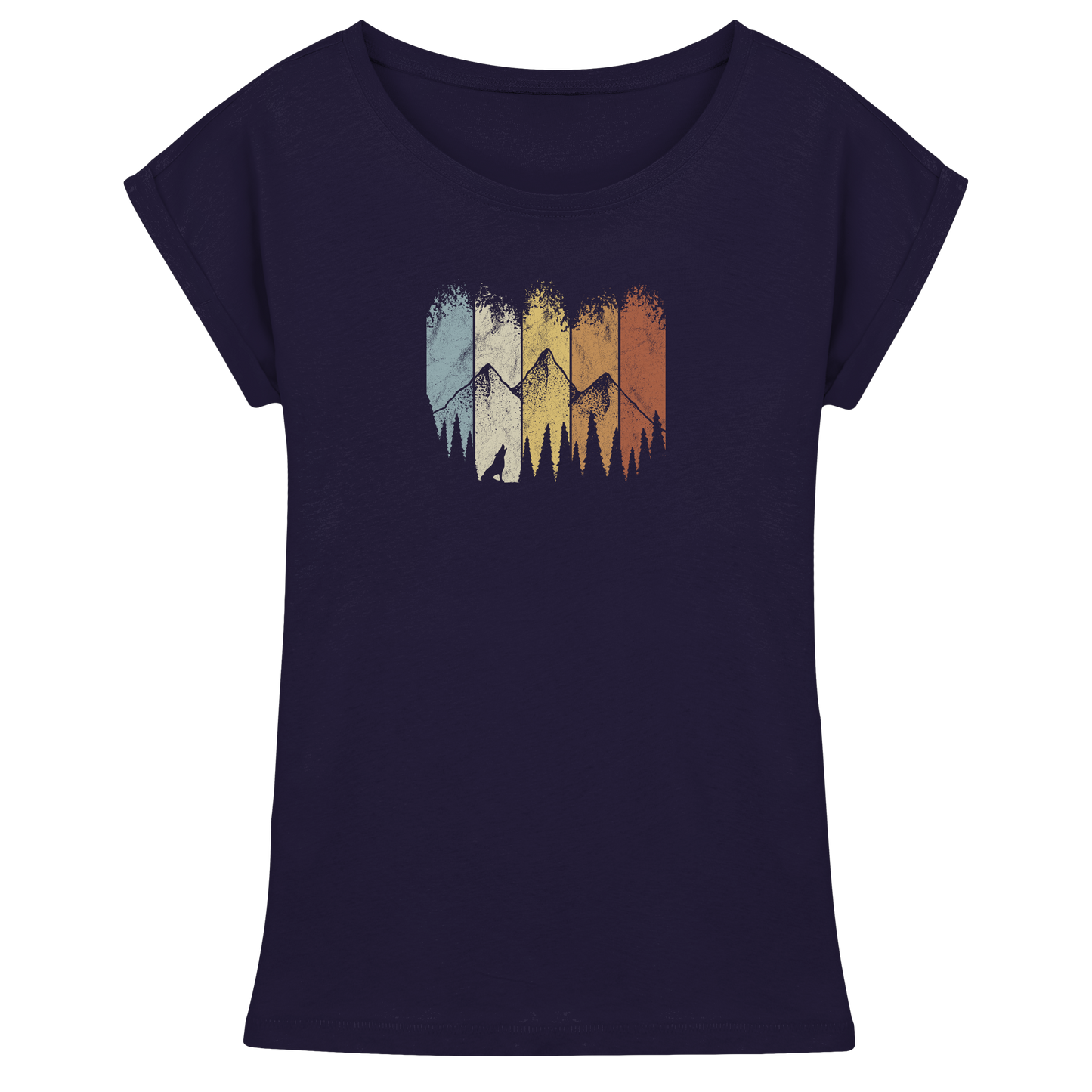 Retro Wald, Berge und Wolf  - Womens Extended Shoulder T-Shirt
