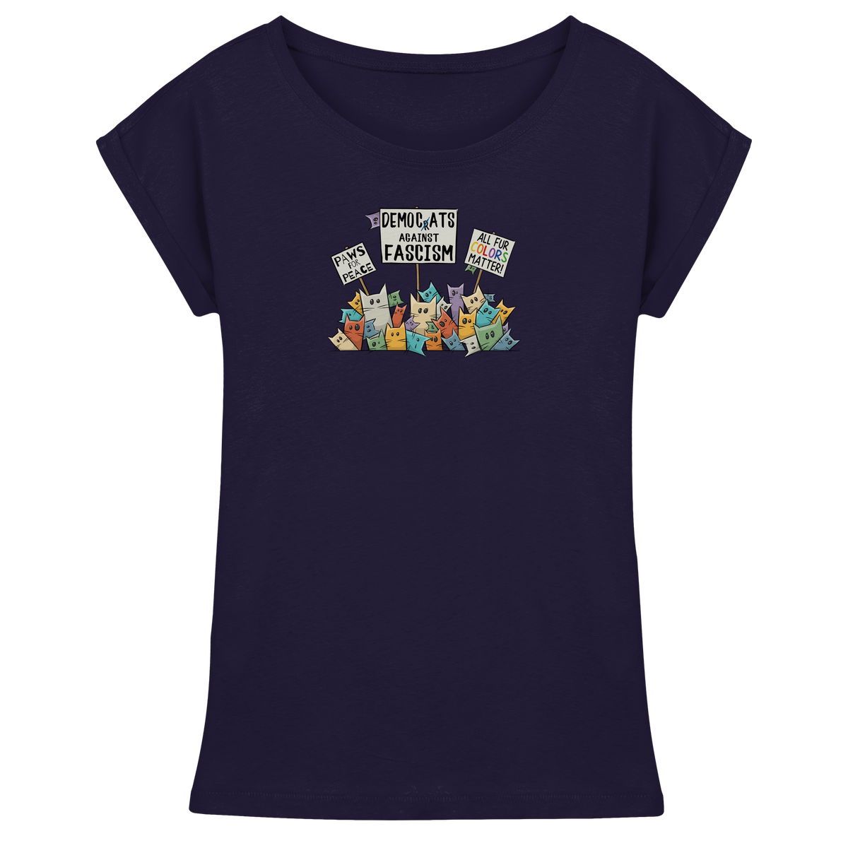 Demo-Katzen gegen Faschismus und für Vielfalt - Womens Extended Shoulder T-Shirt