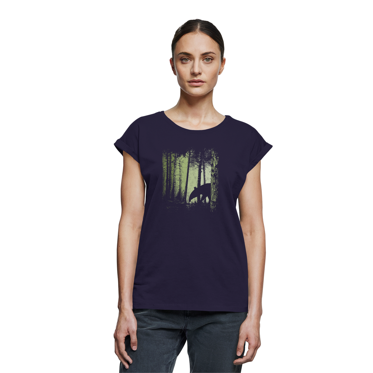 Lässiger Tapir im Zwielicht Wald - Womens Extended Shoulder T-Shirt