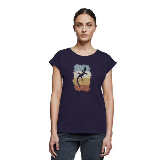 Retro Gecko Salamander Silhouette - Womens Extended Shoulder T-Shirt