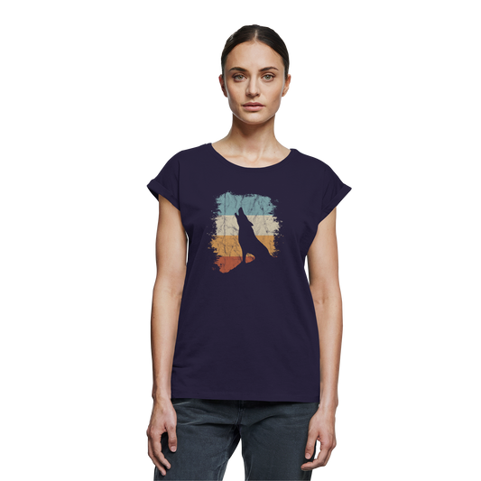 Retro Style lässig heulender Wolf  - Womens Extended Shoulder T-Shirt