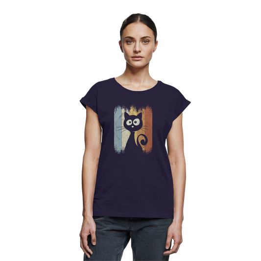 Retro Katze Silhouette - Womens Extended Shoulder T-Shirt