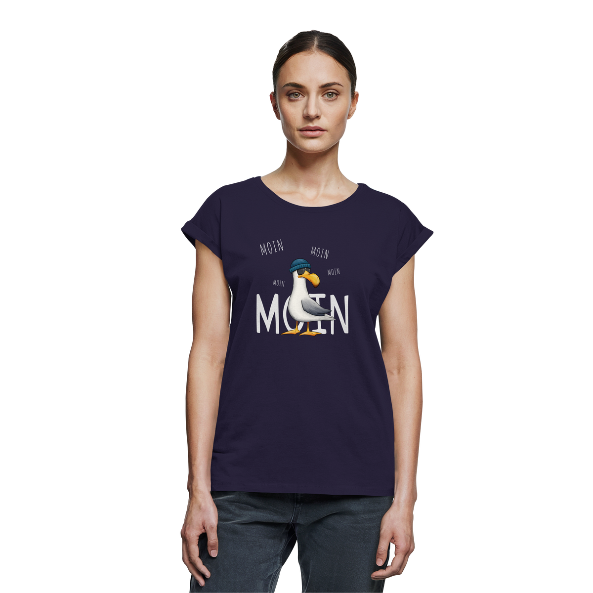 Moin Moin Lässige Hipster Möwe  - Womens Extended Shoulder T-Shirt