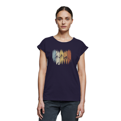 Retro Wald, Berge und Wolf  - Womens Extended Shoulder T-Shirt