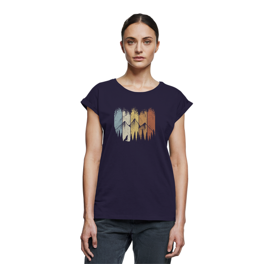 Retro Wald, Berge und Wolf  - Womens Extended Shoulder T-Shirt