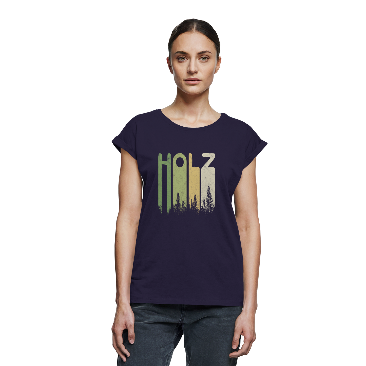 Holz Retro Wald Schriftzug - Womens Extended Shoulder T-Shirt