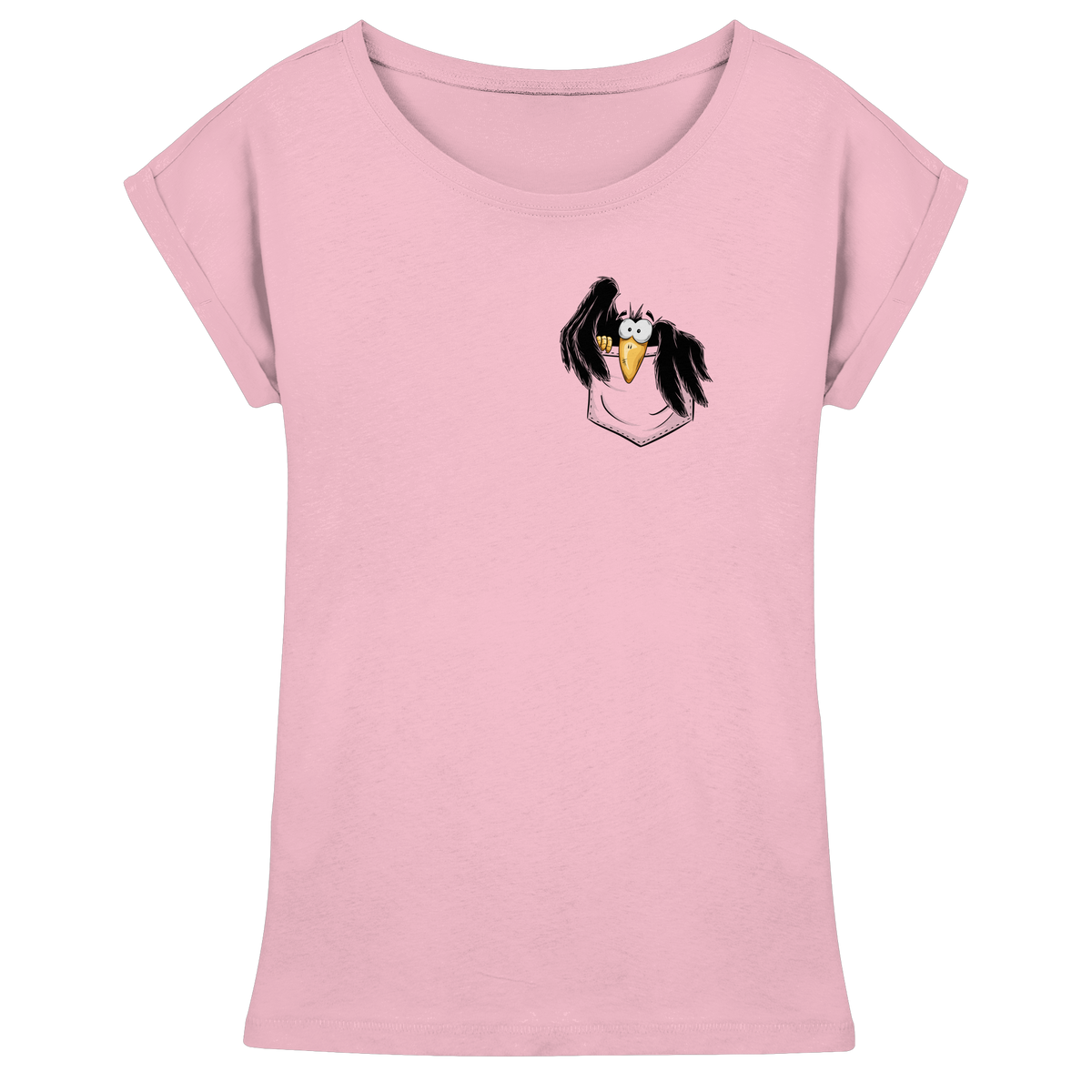 Kleiner Rabe | schwarze Krähe In Tasche - Womens Extended Shoulder T-Shirt