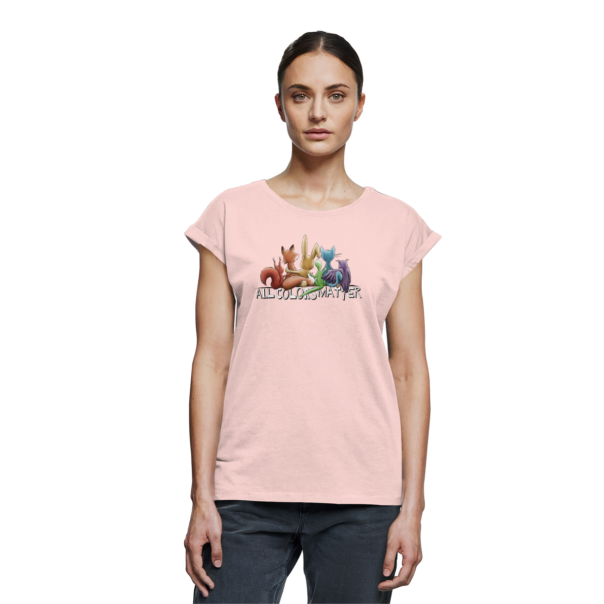 All Colors Matter! Regenbogen Tiere für Vielfalt - Womens Extended Shoulder T-Shirt