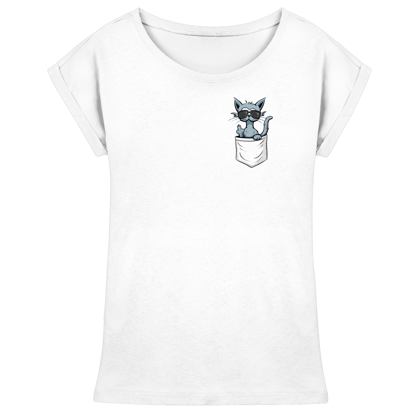 "Fuck Off" Mittelfinger Katze in der Tasche - Womens Extended Shoulder T-Shirt