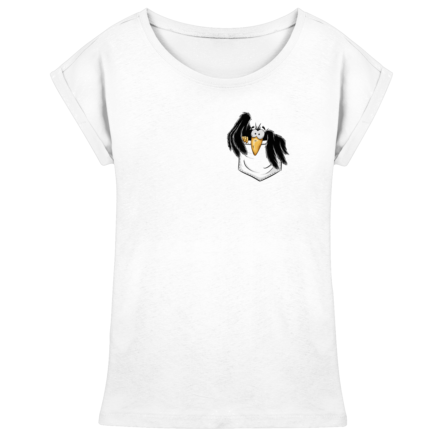 Kleiner Rabe | schwarze Krähe In Tasche - Womens Extended Shoulder T-Shirt