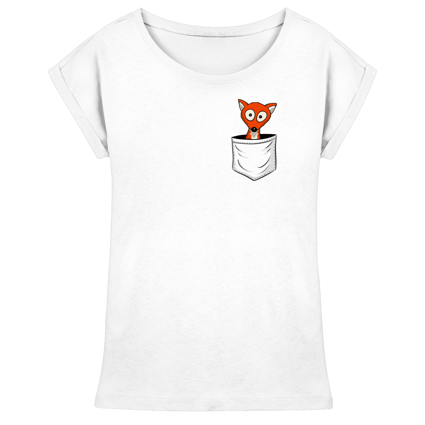 Fuchs in der Brusttasche | Taschen-Fuchs - Womens Extended Shoulder T-Shirt