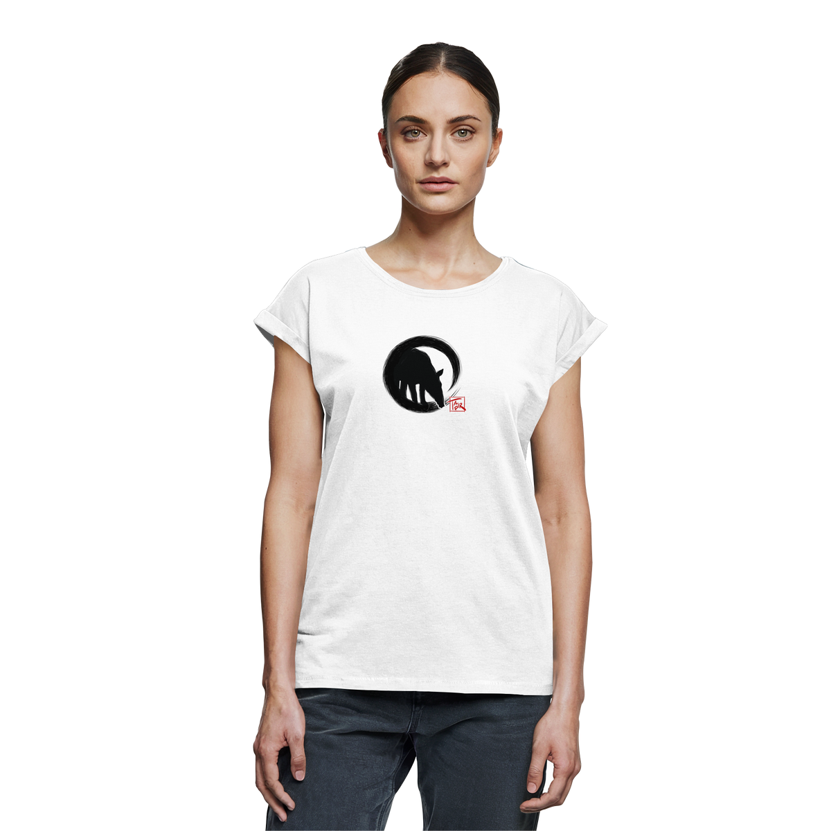 Zen Tapir im japanischen Enso Kreis - Womens Extended Shoulder T-Shirt