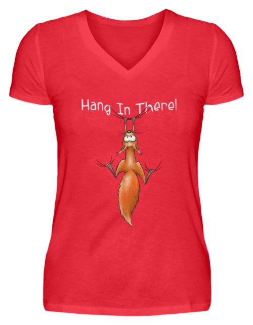 Hang In There | Lässiges Eichhörnchen - V-Neck Damenshirt-2561