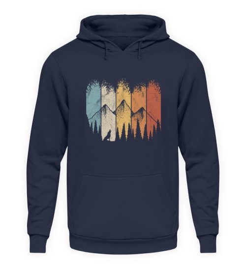 Retro Wald, Berge und Wolf - Unisex Kapuzenpullover Hoodie-1698