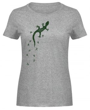 Eidechse Gecko Silhouette mit Spuren - Damen Melange Shirt-6807