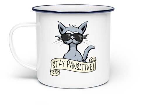 Stay Pawsitive lässige Hipster Katze - Emaille Tasse-3