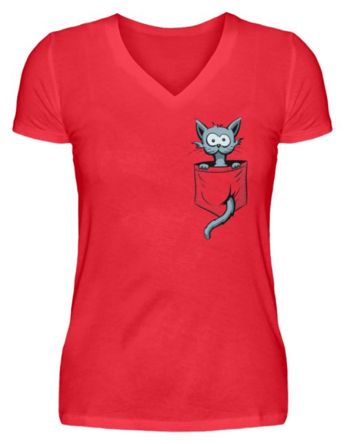 Verrückte Katze in Deiner Brust-Tasche - V-Neck Damenshirt-2561
