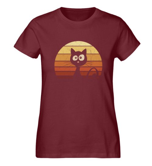 Schwarze Katze vor Retro Sonnenuntergang - Damen Premium Organic Shirt-6883