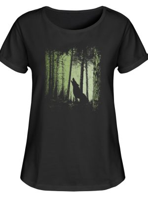 Einsamer Wolf im Zwielicht Wald - Damen RollUp Shirt-16