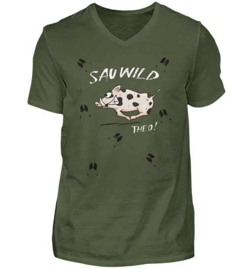 Sauwild wilde Sau | Wildschwein Theo - Herren V-Neck Shirt-2587