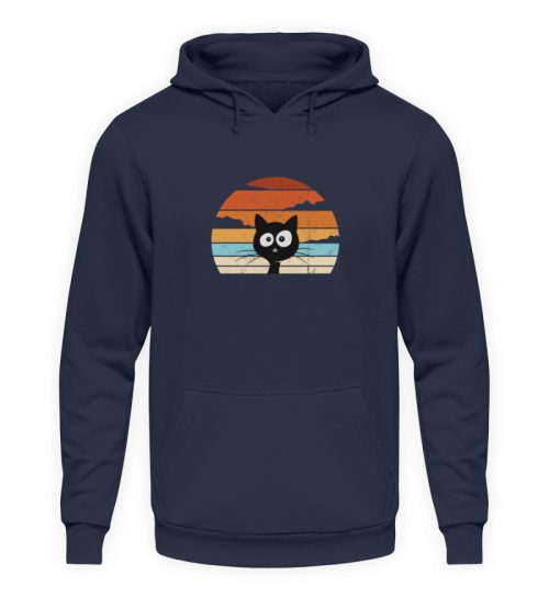 Retro schwarze Katze vor Sonnenuntergang - Unisex Kapuzenpullover Hoodie-1698