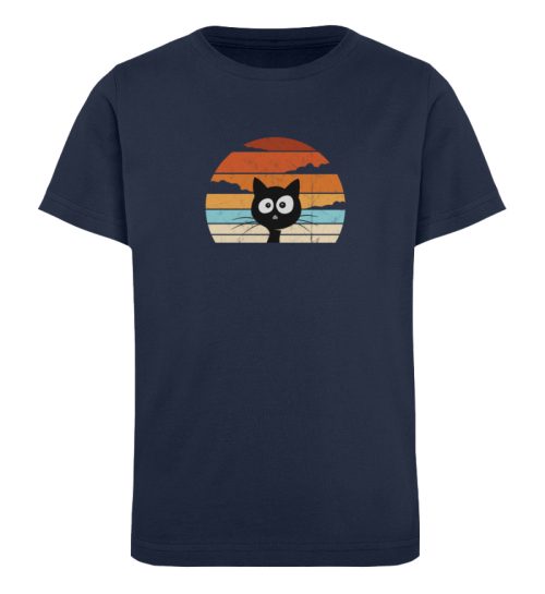 Retro schwarze Katze vor Sonnenuntergang - Kinder Organic T-Shirt-6887