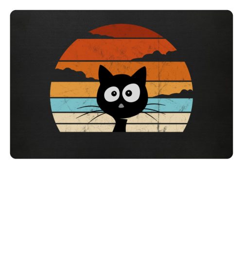 Retro schwarze Katze vor Sonnenuntergang - Fußmatte-16